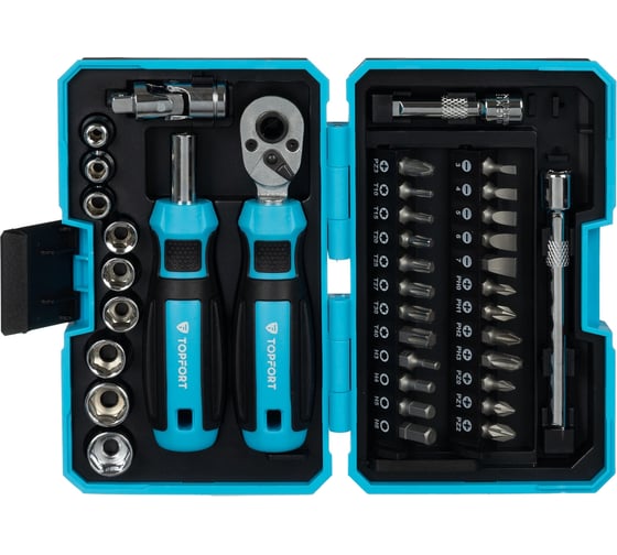 Набор отверток TOPFORT с трещоткой, битами, головками, 38 предм (569338) 2162262