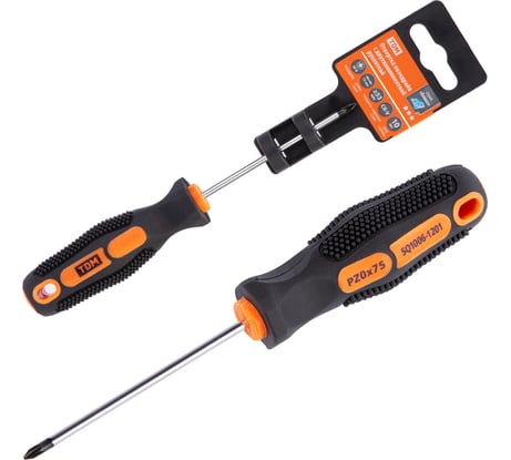 Отвертка TDM ELECTRIC универсальная крестовая позидрайв двухкомпонентная, CR-V тип PZ0x75, серия "Алмаз" SQ1006-1201