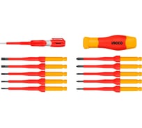 Отвертка диэлектрическая INGCO с насадками, 12 шт HKISD1201