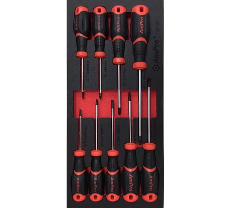 Набор отверток AmPro TORX и PZ power grip, 9пр., в мягком ложементе T32782
