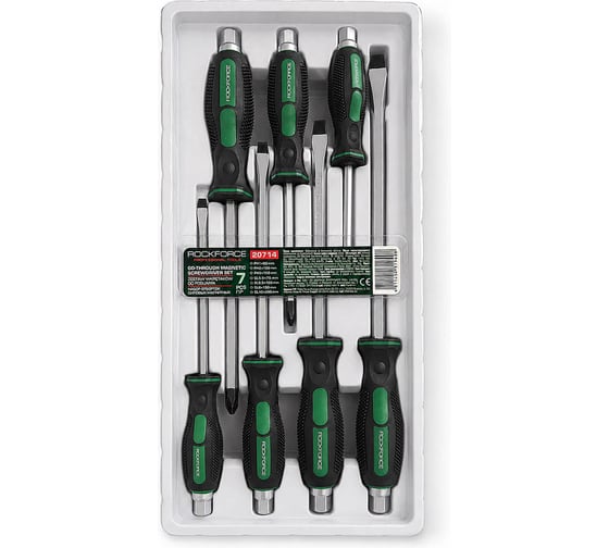 Набор отверток силовых магнитных Rockforce Profi S2, 7пр.(PH:1x80,2х100,3х150мм; SL: 5.5х125, 6.5х150, 8х150, 10x200мм)в лотке RF-20714(11885)