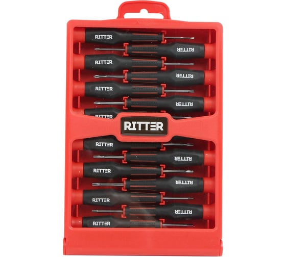 Набор отверток для точных работ Ritter (15 пред:TORX:5/6/7/8/9/10; PH00/PH0/PH1; HEX:1,5/2/2,5; SL1,4/1,8/2,4 мм) (CRV, 2K) HT340515