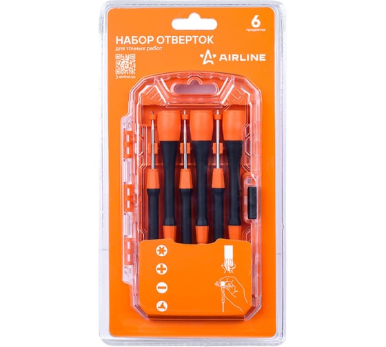 Набор отверток Airline МП-серия 6пр. (PH,SL,TORX), пласт. кейс ATCA020m