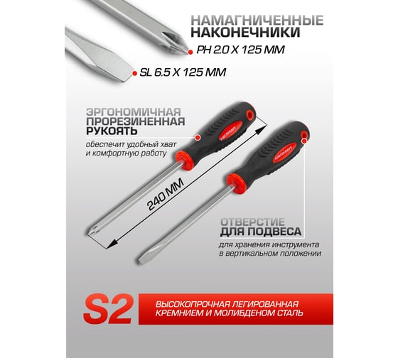Набор магнитных отверток FORCEKRAFT Profi 2пр. в пластиковом держателе 27159 FK-7002A