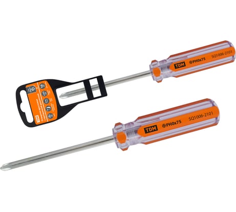 Отвертка TDM ELECTRIC крестовая, прозрачная рукоятка, углеродистая сталь, тип PH0x75 мм, серия Гранит SQ1006-2101