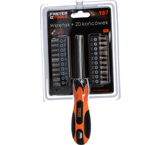 Отвертка FASTER TOOLS + 20 насадок 987