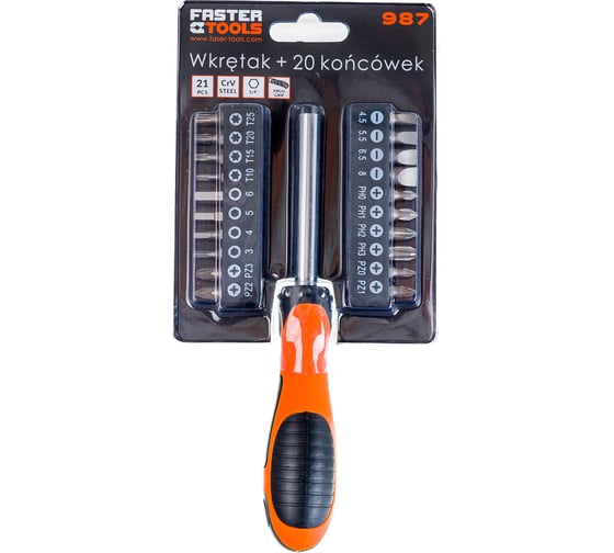 Отвертка FASTER TOOLS + 20 насадок 987