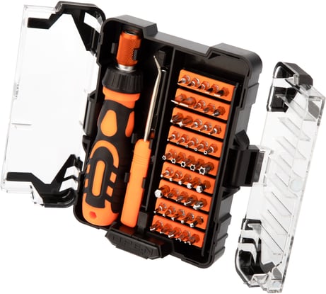 Реверсивная отвертка с набором бит KRANZ CR-V, 48 предметов в кейсе KR-12-4775