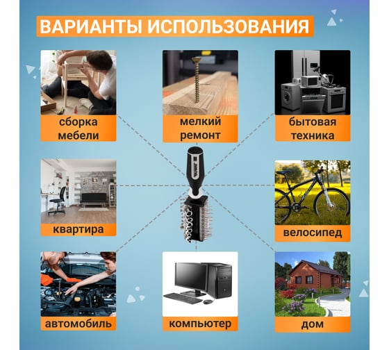 Отвертка с набором бит и головок KRANZ 31 предмет KR-12-4791