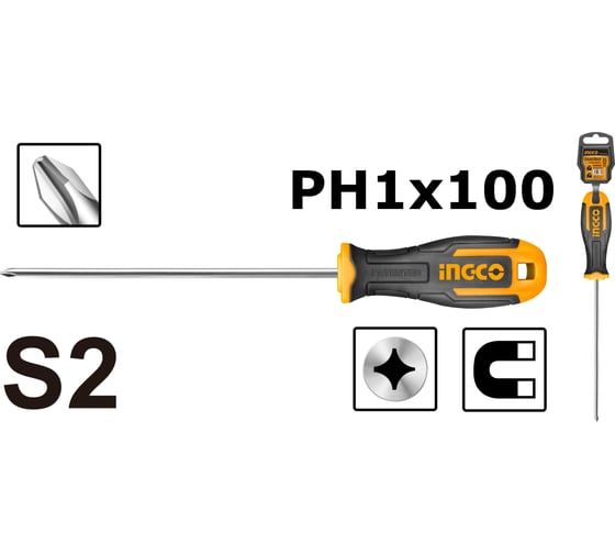 Крестовая отвертка INGCO PH1x100 мм HS68PH1100
