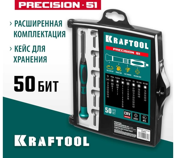 Отвертка для точных работ KRAFTOOL Precision-51 со сменными битами 51 предмет 25691