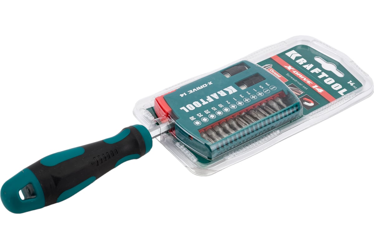 Набор: отвертка-битодержатель с насадками KRAFTOOL X-Drive-14 14 шт ...