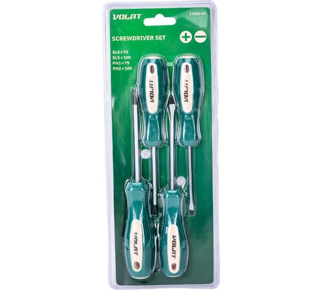 Набор отверток ВОЛАТ 4 шт., SL4x75,SL5x100,PH1x75,PH2x100 17085-04