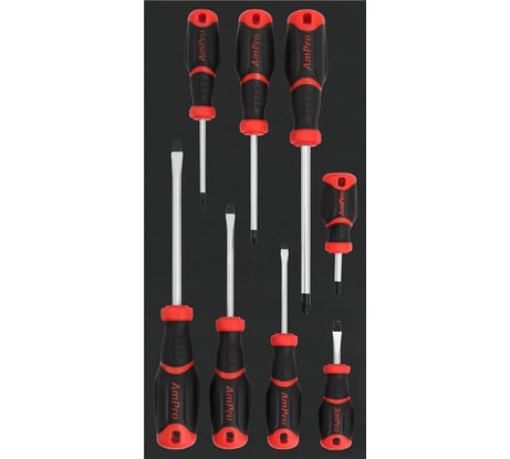 Набор крестовых и шлицевых отверток AmPro Power grip, 8 предметов, в мягком ложементе T32787