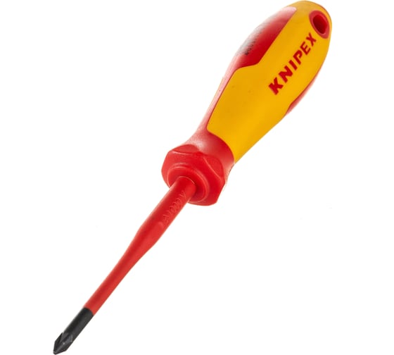 Тонкая отвёртка Knipex VDE 1000V Pozidriv PZ1 крестовая, L стержня 80 мм, 2-комп. рук-ка KN-982501SL