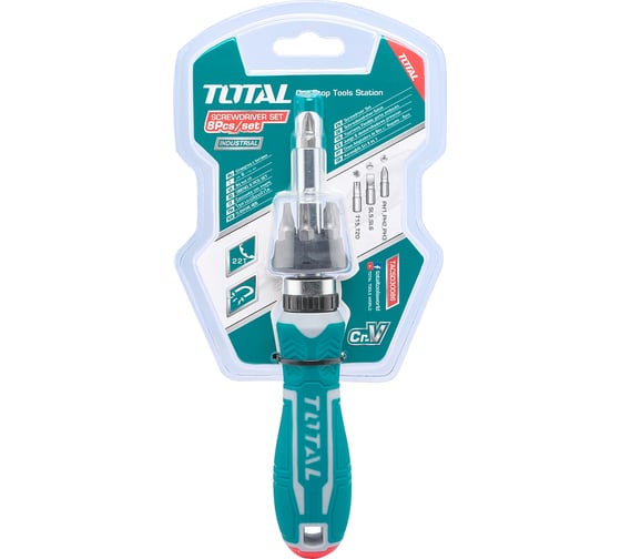 Реверсивная отвертка TOTAL с битами 8 шт TACSD30086