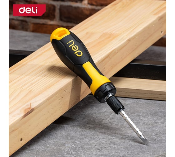 Двухсторонняя отвертка DELI DL626011 с трещоткой, PH2+SL6 180 мм 98383