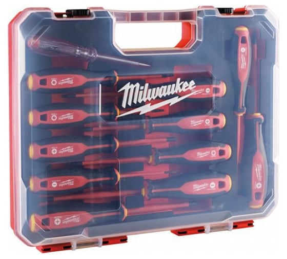 Набор трехгранных отверток VDE SL/PH/PZ/T + тестер напряжения - 12 ед. Milwaukee 4932479095 1