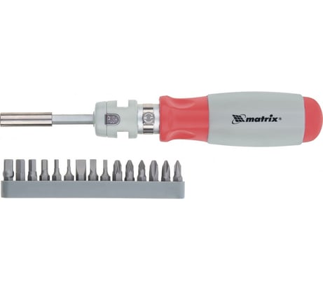Реверсивная телескопическая отвертка с набором бит 15 шт MATRIX 11552