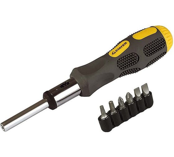 Реверсивная отвертка MAX-GRIP в наборе с битами 7 предметов STAYER 2588-H7 G 1