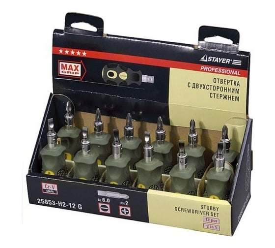 Отвертка MAX-GRIP с двухсторонним стержнем 12шт. STAYER 25853-H2-12 G 1