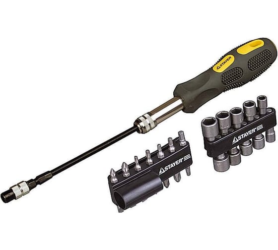 Отвертка MAX-GRIP с битами и торцевыми головками 25 предметов STAYER 2590-H25 G
