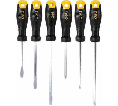 Набор отверток DELI dl620006 SL5x75, SL5x100, SL6x150, PH1x75, PH1x100, PH2x150, 6 шт. 104547