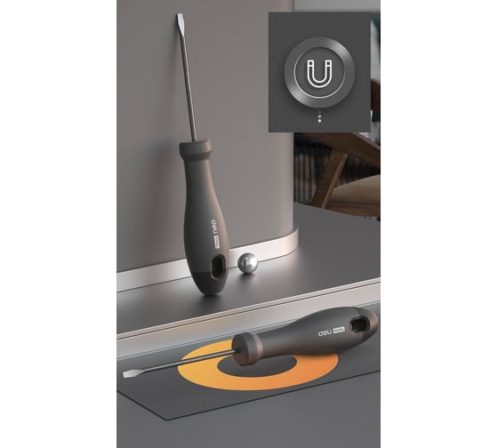 Шлицевая отвёртка DELI "Home Series Black" SL3x75мм HT1103 Cr-V, эксклюзивный дизайн, софттач, магнит 104602