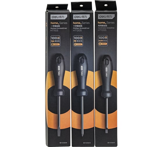 Шлицевая отвёртка DELI Home Series Black HT1105 SL5x100мм, Cr-V, Soft Touch рукоятка. подарочная упаковка, эксклюзивный дизайн 104604
