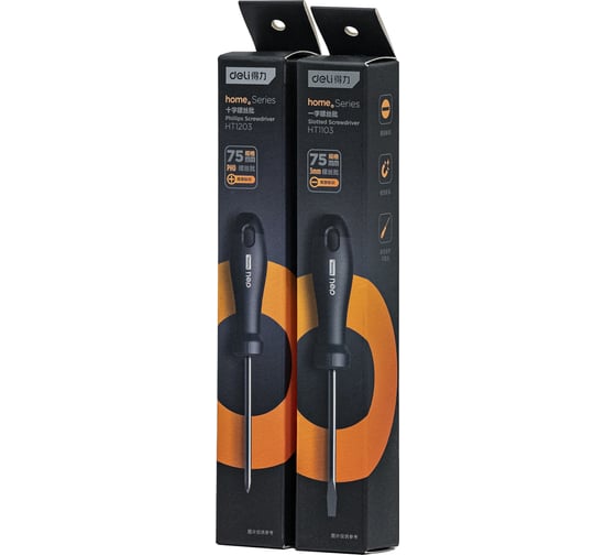 Крестовая отвертка DELI Home Series Black HT1203 PH0x75мм, Cr-V, Soft Touch рукоятка, подарочная упаковка, эксклюзивный дизайн 104606