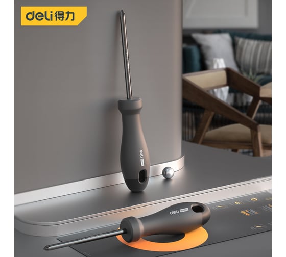 Крестовая отвертка DELI Home Series Black HT1203 PH0x75мм, Cr-V, Soft Touch рукоятка, подарочная упаковка, эксклюзивный дизайн 104606