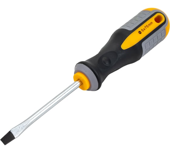 Шлицевая отвертка GREPP SL5*75мм, CrV, 3х-компонентная рукоятка 201-005