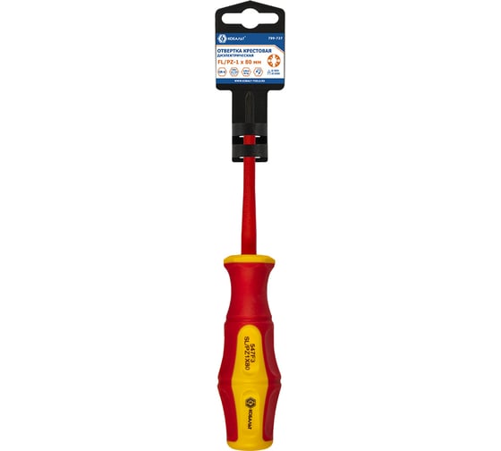 Диэлектрическая отвертка КОБАЛЬТ Ultra Grip FL/PZ-1x80 мм, CR-V, двухкомпонентная рукоятка 799-727