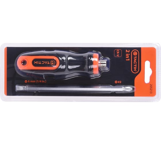 Отвертка TACTIX ERGO 2 в 1, шлиц 6x125 мм, РН2x125 мм 205213