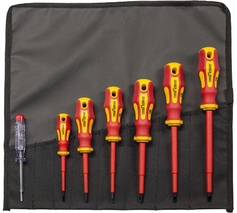 Набор диэлектрических отверток Промлайн до 1000 В, 7 предметов, в скрутке ПЛ071210_z022