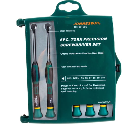 Набор отверток для точной механики TORX Т5-Т10 6 предметов Jonnesway D3765T06S