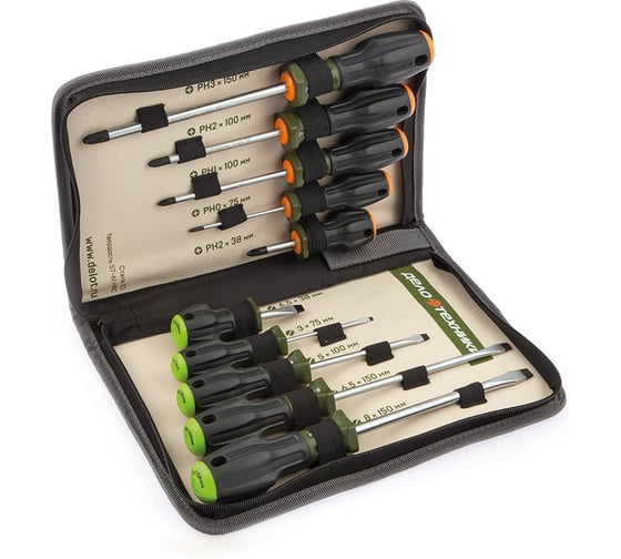 Набор отверток Дело Техники c трехкомпонентными рукоятками PH, SL; 10шт. 728100 1