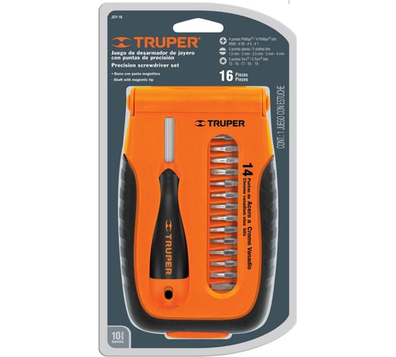 Прецизионная отвертка с набором бит 14шт Truper JOY-16 14208