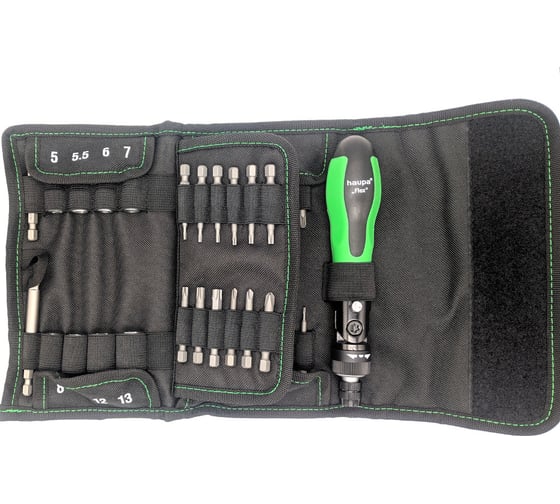 Отвертка с трещоточным механизмом со сменными наконечниками HAUPA FlexBAG 104020