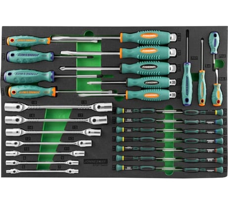 Набор стержневых отверток для точной механики и торцевых шарнирных ключей 34шт Jonnesway D737134SV 49272
