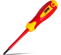 Диэлектрическая крестовая отвертка DELI dl514080 ph1x80мм сертификат vde до 1000в, магнитный наконечник, сталь cr-v, рукоять pp+tpr 110591