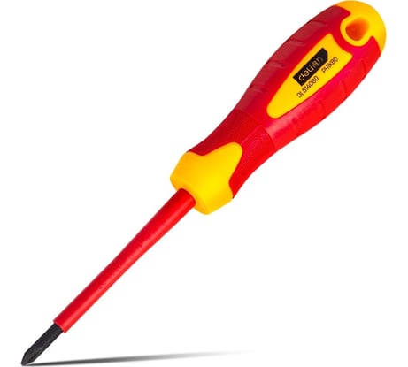 Диэлектрическая крестовая отвертка DELI dl514080 ph1x80мм сертификат vde до 1000в, магнитный наконечник, сталь cr-v, рукоять pp+tpr 110591