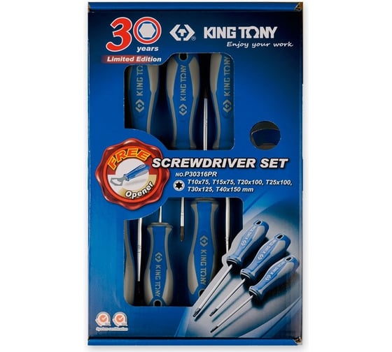 Набор отверток в коробке (TORX, 6 предметов + открывалка для бутылок) KING TONY P30316PR