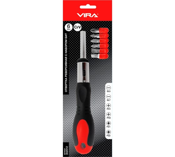 Реверсивная отвертка с набором бит 6 в 1 Vira 302012