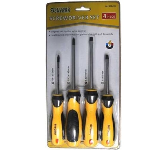 Набор отверток SITOMO SL5.5x75, SL6.5x100, PH1x75, PH2x100, CrV, 4шт. 856499