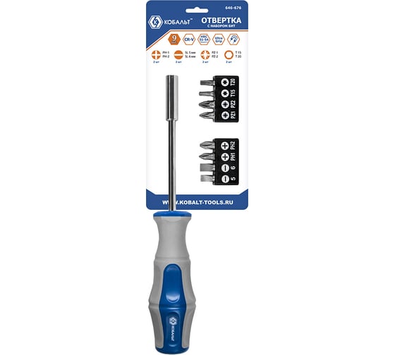Отверточная рукоятка Ultra Grip с набором бит КОБАЛЬТ 646-676