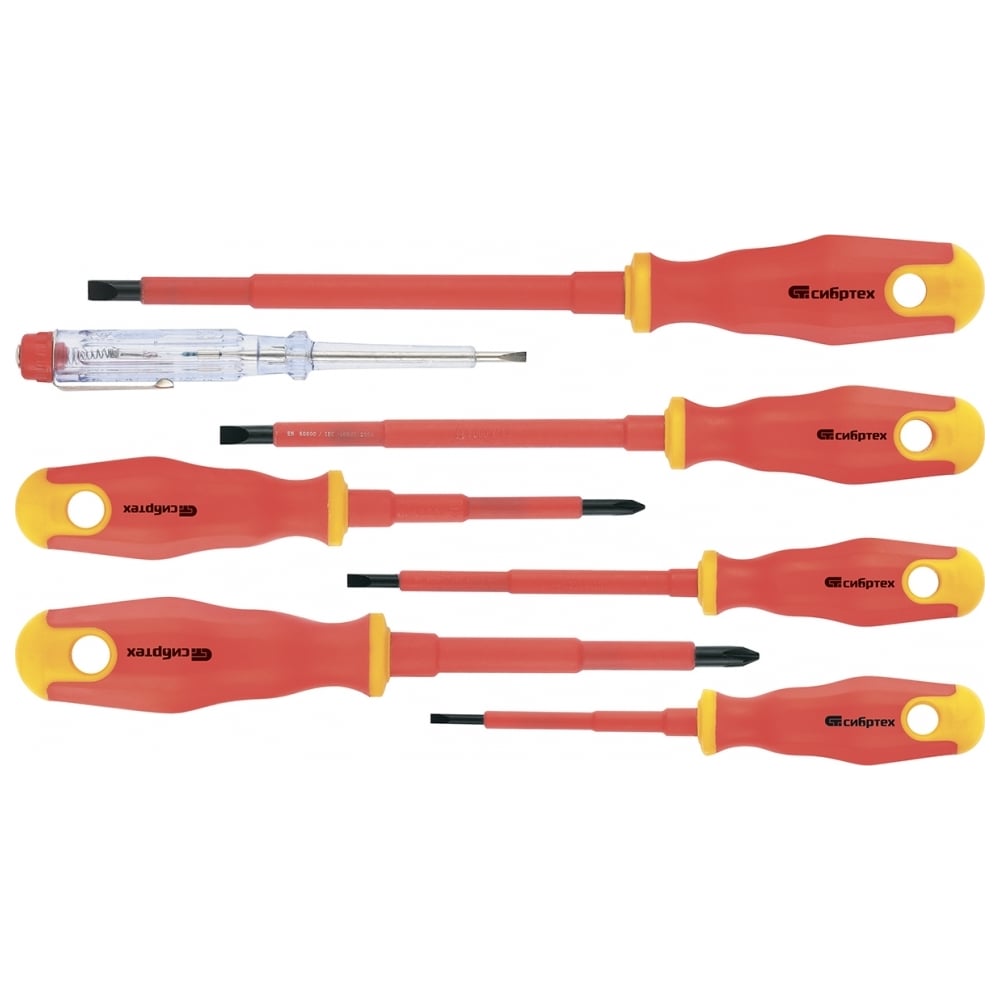 Набор диэлектрических отверток до 1000В СИБРТЕХ тестер, CrV ...