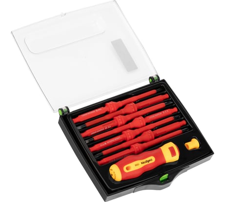 Диэлектрическая отвертка со сменными жалами СИБРТЕХ до 1000В 9 предметов CrV 12938