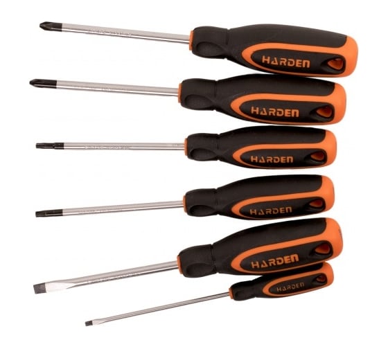 Набор из 6-х отверток Harden серии джет CRV, SL3, SL6, T20, T25, PH2, PZ2 550346