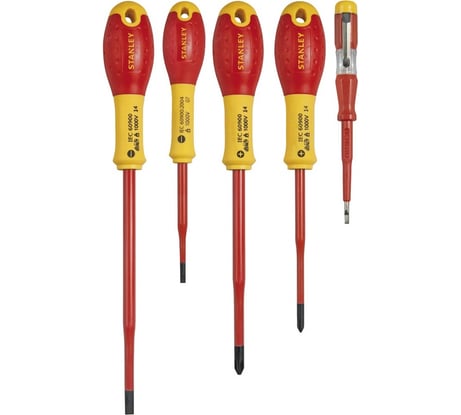 Набор отверток электрика с зауженным стержнем 3.5х75, 5.5х150; Pz1х100, Pz2х125; эл.пробник 250В Eu, 5шт Stanley Fatmax XTHT0-62693